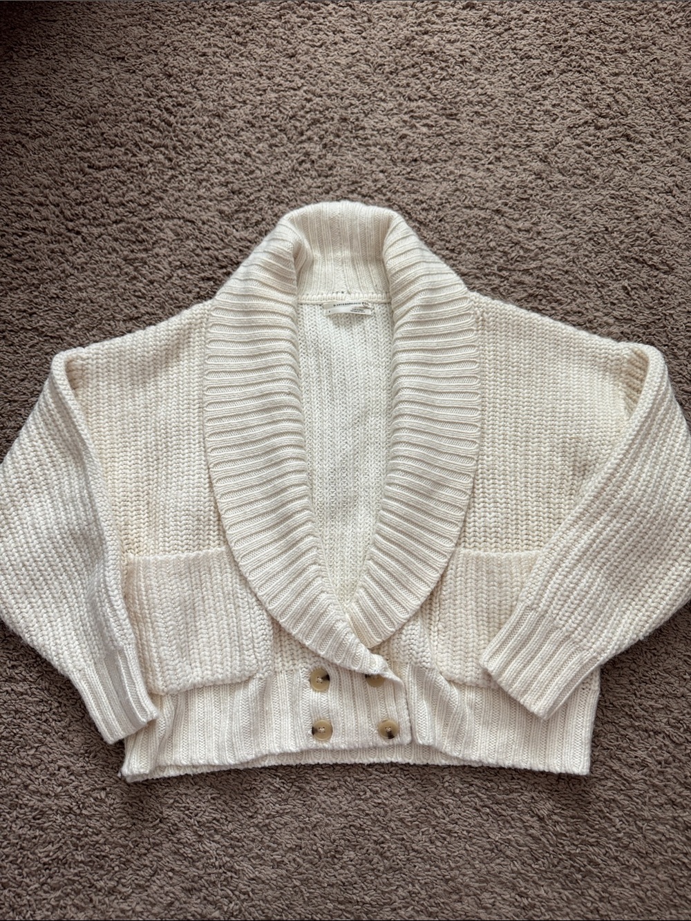 Anthropologie Cream Shawl-Collar Chunky Knit Cardigan